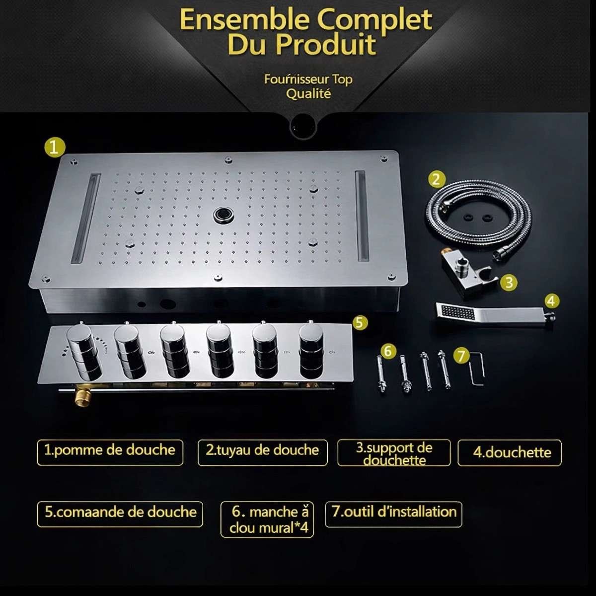 Ciel de pluie LED thermostatique Topale – Chrome spa