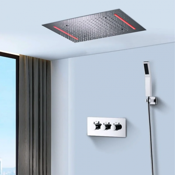Composition de douche ciel de pluie thermostatique led chrome, Syracuse - category_name - CDP900HM821 - shop_name