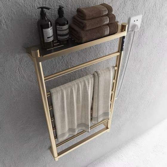Sèche-serviettes électrique 250W doré brossé avec tablette