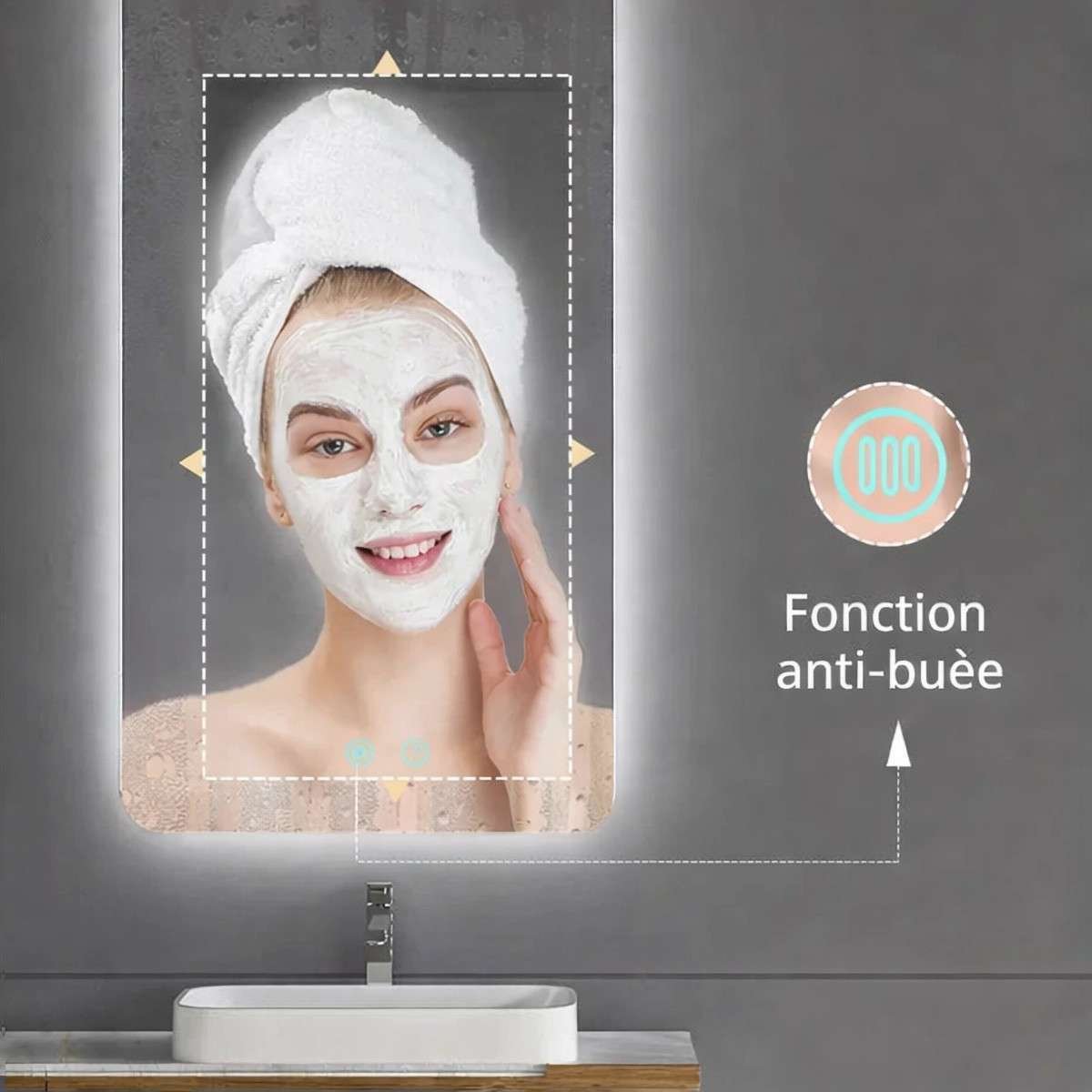 Miroir LED Galis 60x80 cm | Tactile, Antibuée & Dimmable