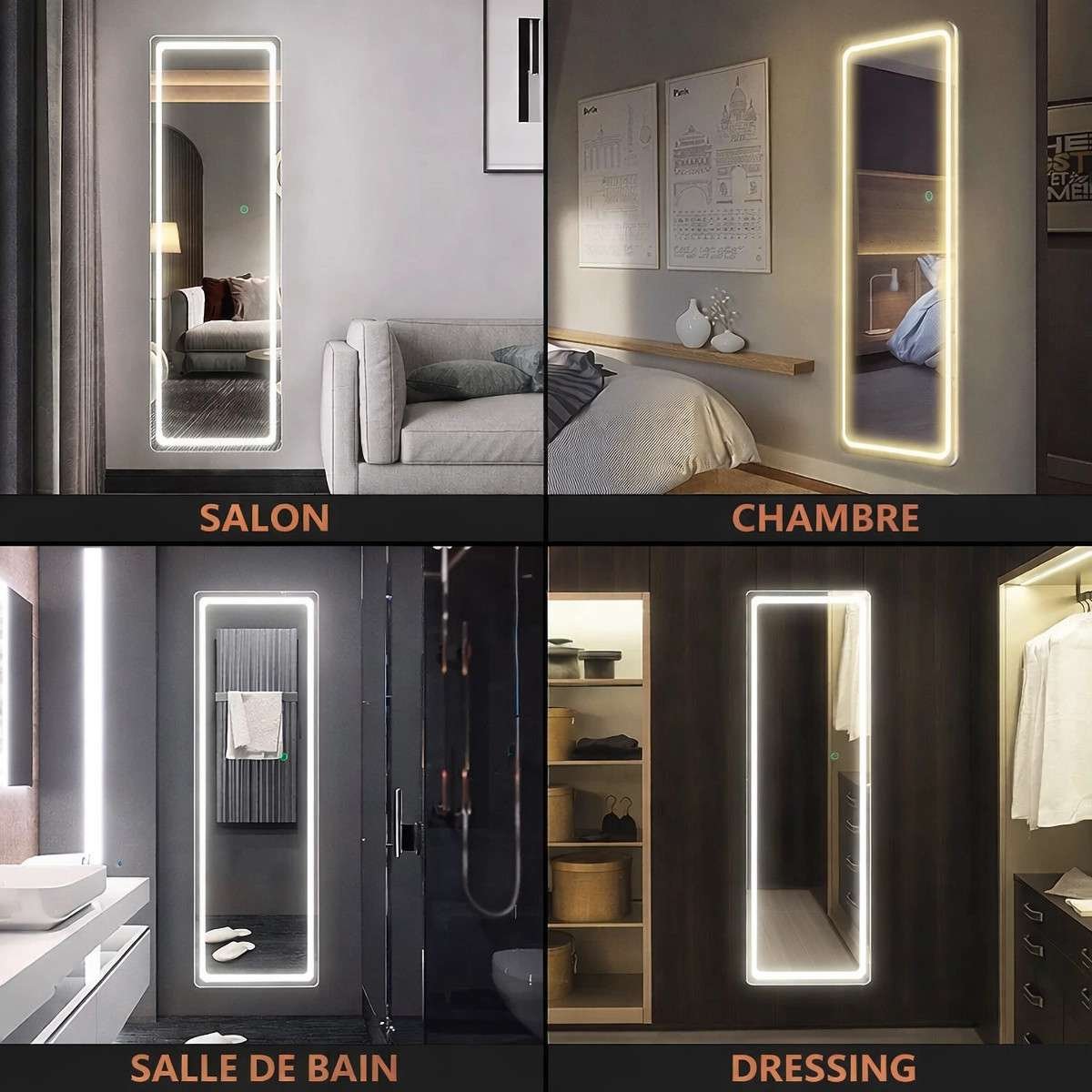 Miroir LED dressing Graphe 160x50 | Tactile & Antibuée