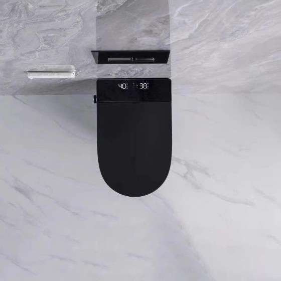 Toilette japonaise noire suspendue sans bride avec bâti