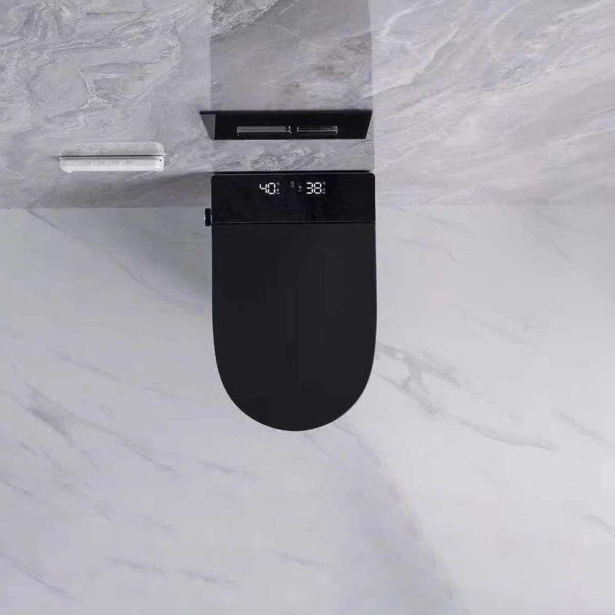 Toilette japonaise noire suspendue sans bride avec bâti