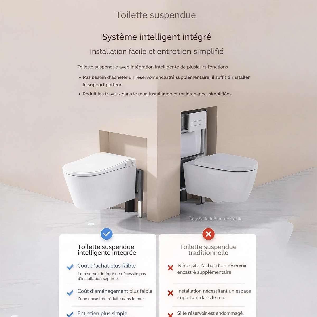 Toilette japonaise suspendue connectée Cobis P-trap LED