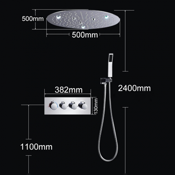 Ciel de pluie thermostatique led chrome Ø50cm, Belfast - category_name - CDP741400HM52 - shop_name