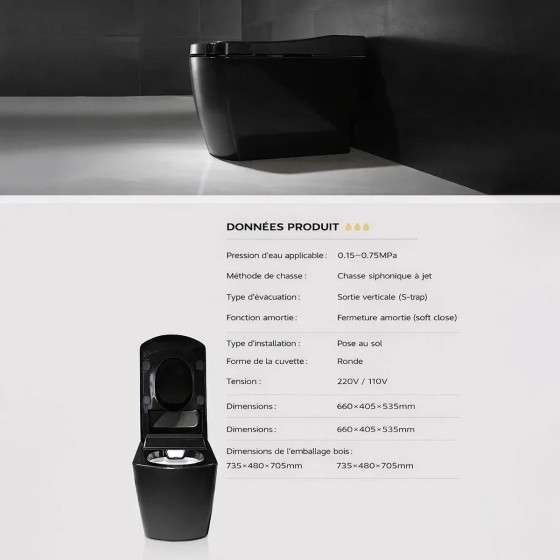Toilette japonaise noire connectée lavante siège chauffant