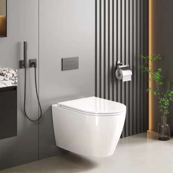 WC suspendu blanc design sans bride – bâti mural inclus
