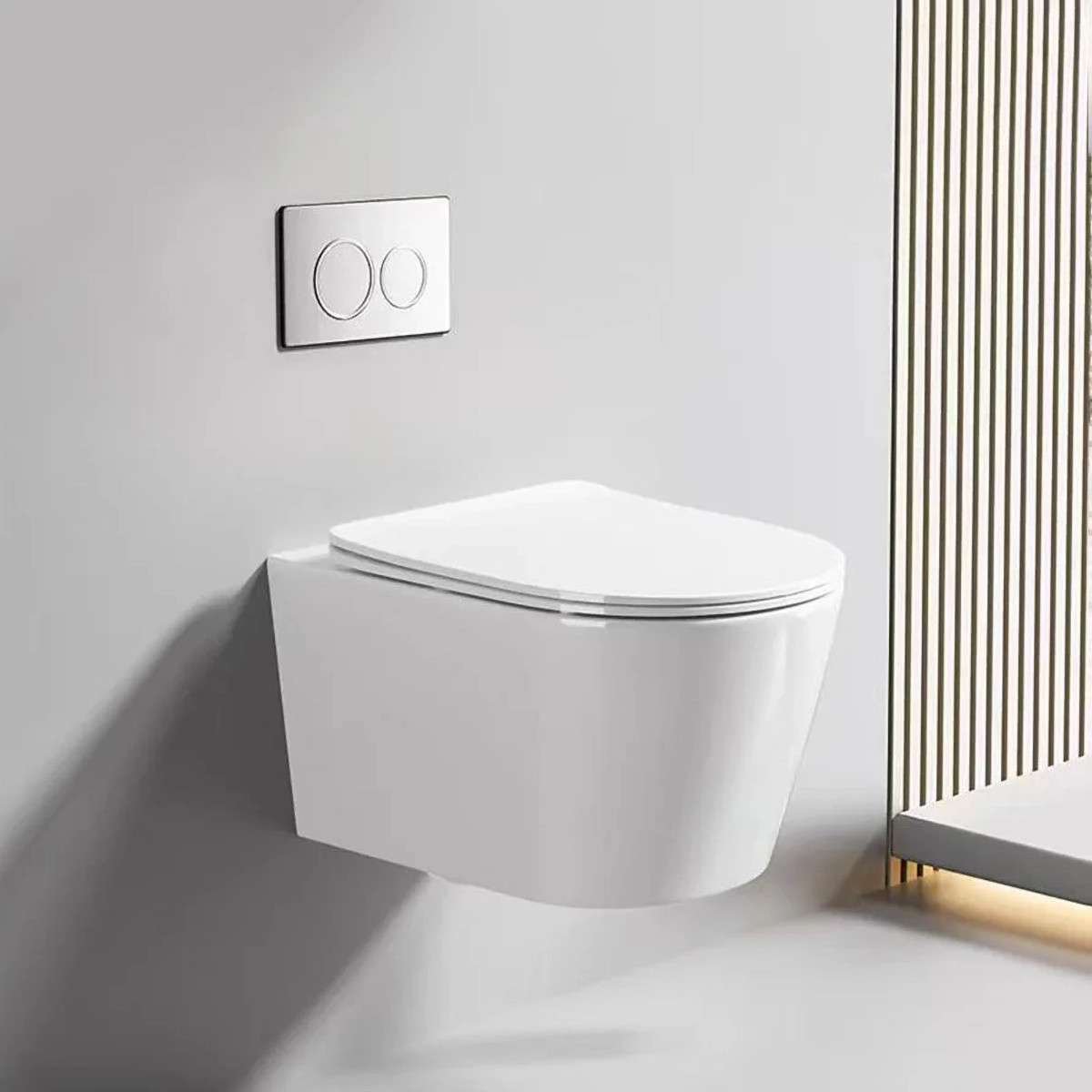 WC suspendu blanc design sans bride – bâti mural inclus