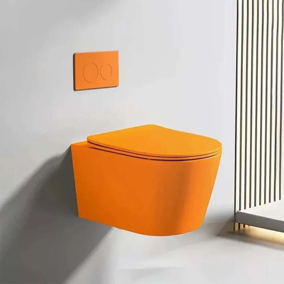 WC suspendu orange sans bride avec bâti mural | Soft-close