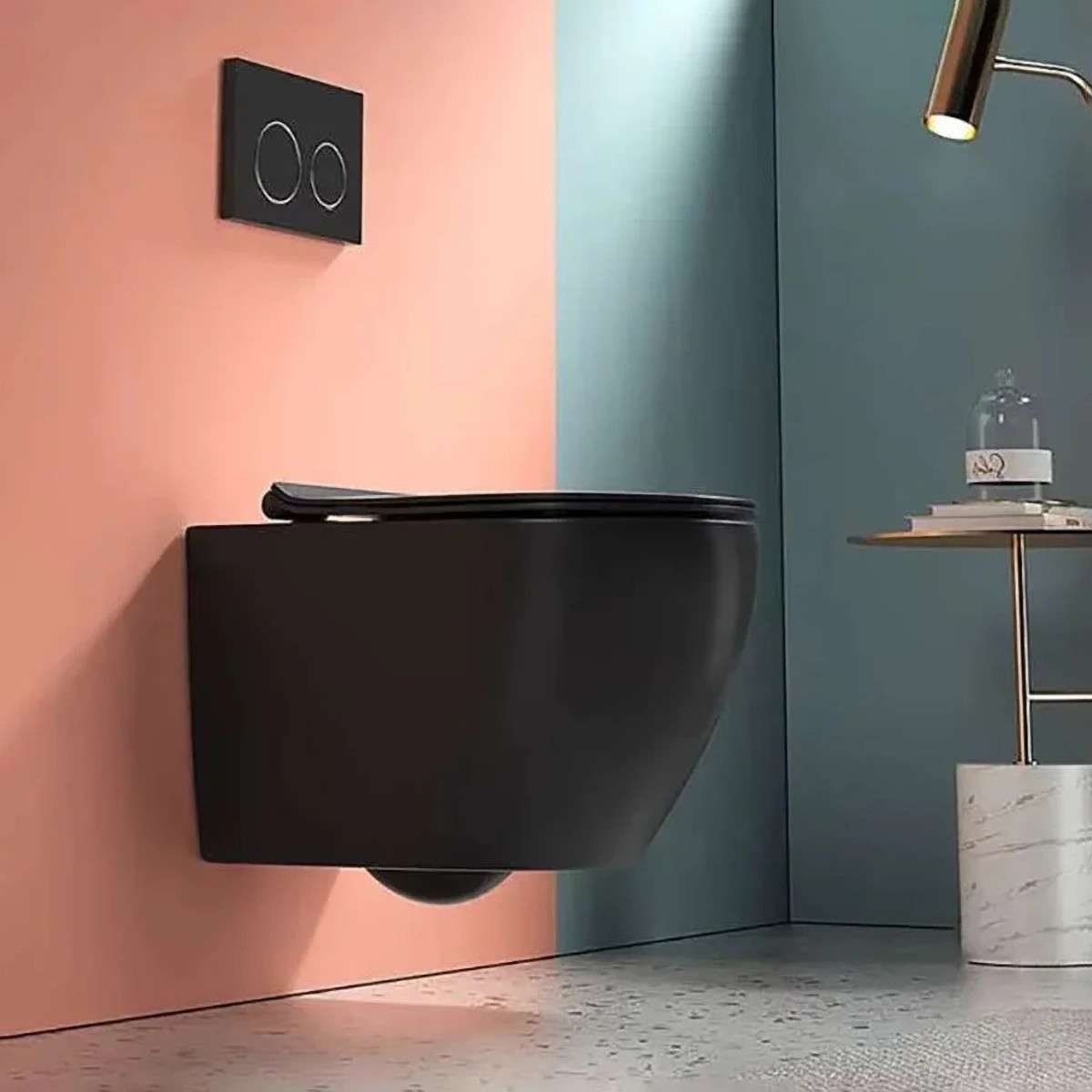 WC suspendu noir sans bride avec bâti mural | 3/6 L Soft-close