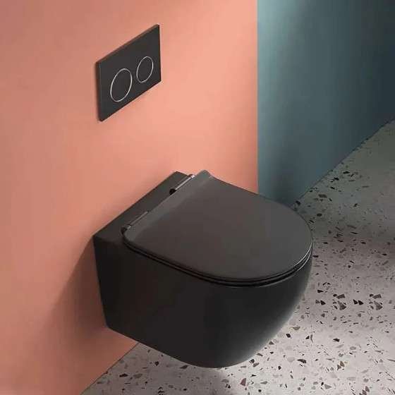 WC suspendu noir sans bride avec bâti mural | 3/6 L Soft-close