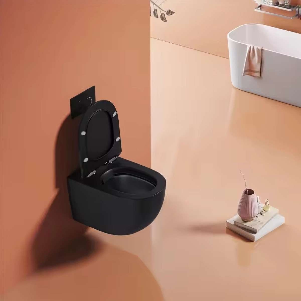 WC suspendu noir sans bride avec bâti mural | 3/6 L Soft-close