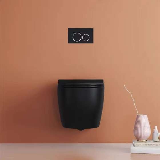WC suspendu noir sans bride avec bâti mural | 3/6 L Soft-close