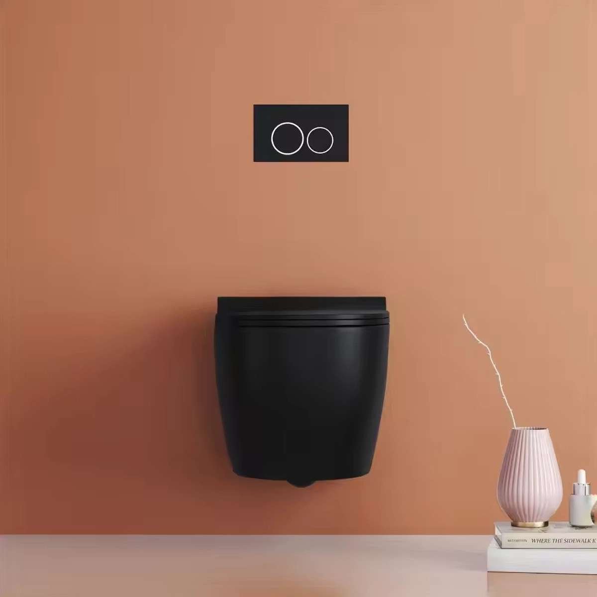 WC suspendu noir sans bride avec bâti mural | 3/6 L Soft-close
