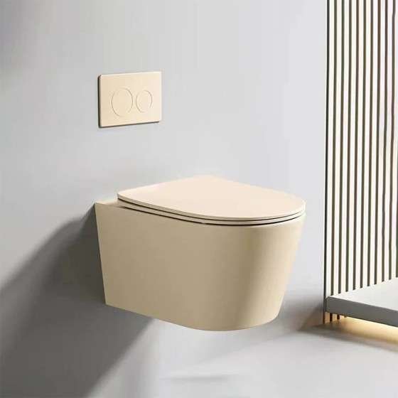 WC suspendu crème sans bride avec bâti mural | Soft-close