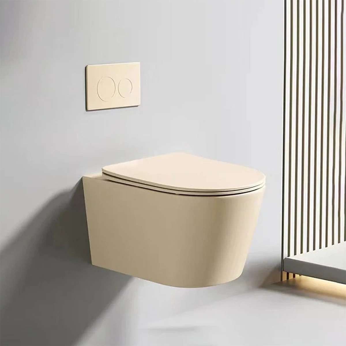 WC suspendu crème sans bride avec bâti mural | Soft-close