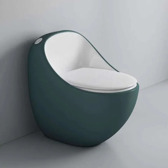 WC monobloc sans bride vert et blanc | Design moderne