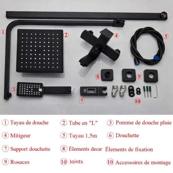 Colonne de douche noire mat Tipaza – Élégance & confort