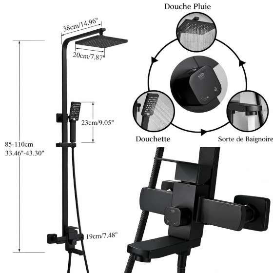 Colonne de douche noire mat Tipaza – Élégance & confort