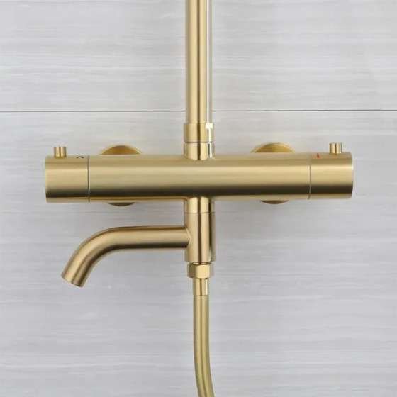 Colonne bain-douche thermostatique dorée Ebar – Réglable 75–112 cm