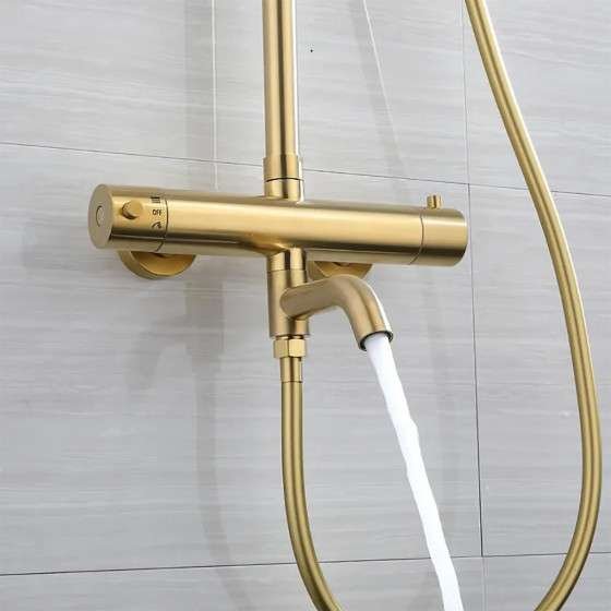 Colonne bain-douche thermostatique dorée Ebar – Réglable 75–112 cm