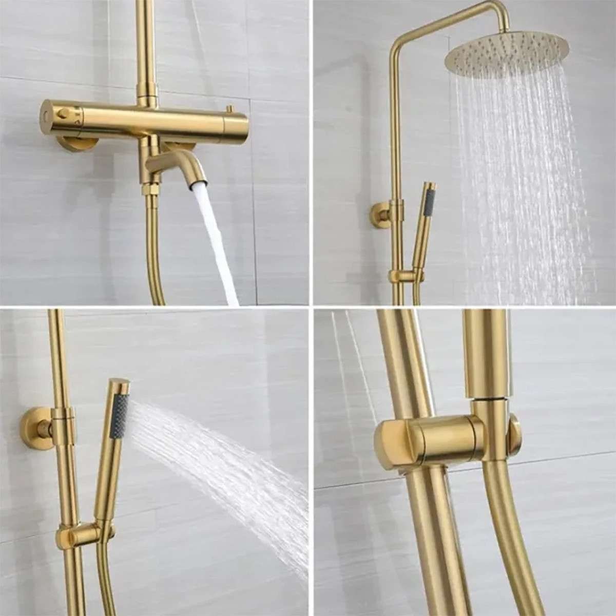 Colonne bain-douche thermostatique dorée Ebar – Réglable 75–112 cm