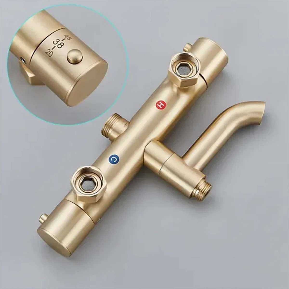 Colonne bain-douche thermostatique dorée Ebar – Réglable 75–112 cm