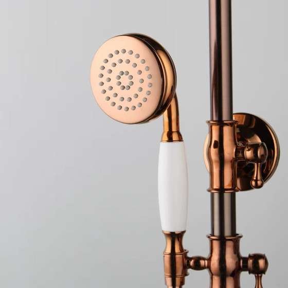 Colonne bain-douche or rose – Design rétro, réglable 98–146 cm