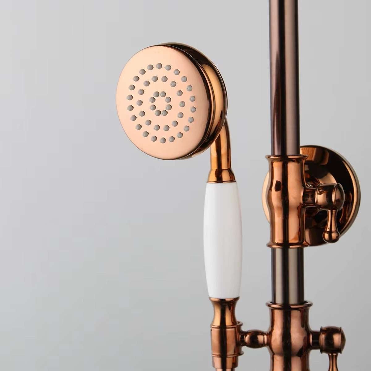 Colonne bain-douche or rose – Design rétro, réglable 98–146 cm