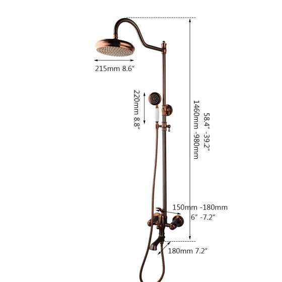 Colonne bain-douche or rose – Design rétro, réglable 98–146 cm