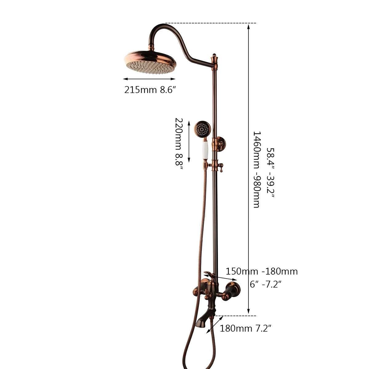 Colonne bain-douche or rose – Design rétro, réglable 98–146 cm
