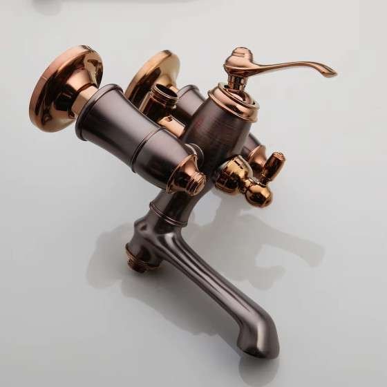 Colonne bain-douche or rose – Design rétro, réglable 98–146 cm