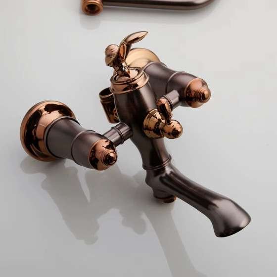 Colonne bain-douche or rose – Design rétro, réglable 98–146 cm