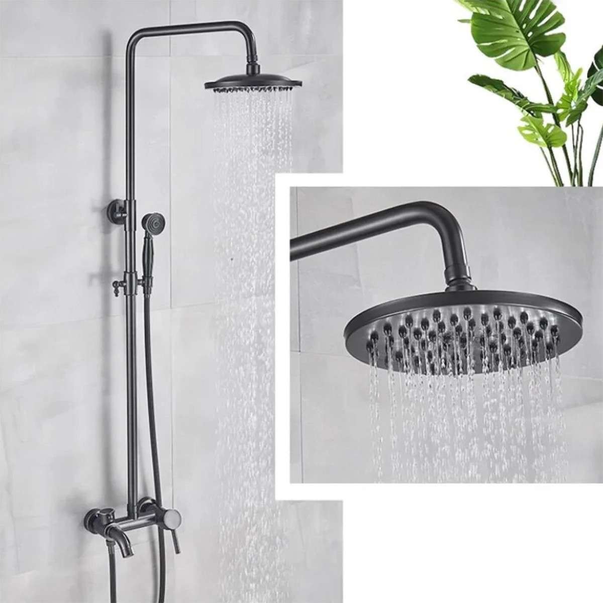 Colonne bain-douche noire – Réglable 70–120 cm, bec de bain, inox
