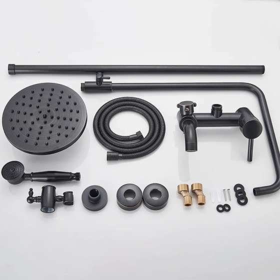 Colonne bain-douche noire – Réglable 70–120 cm, bec de bain, inox