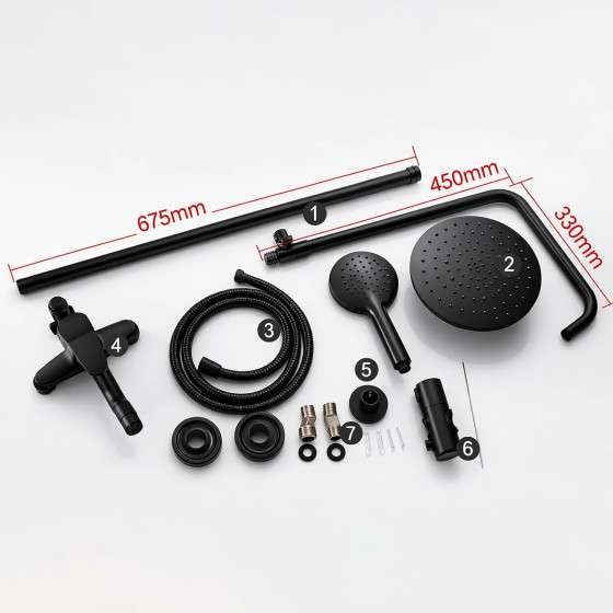 Colonne bain-douche noire – 4 fonctions, réglable 70–120 cm, laiton