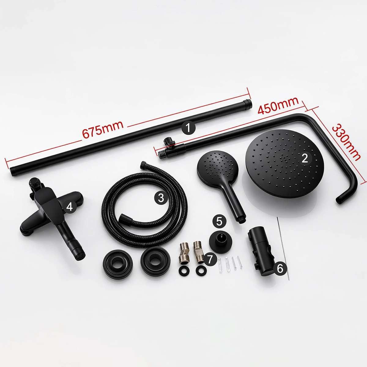 Colonne bain-douche noire – 4 fonctions, réglable 70–120 cm, laiton