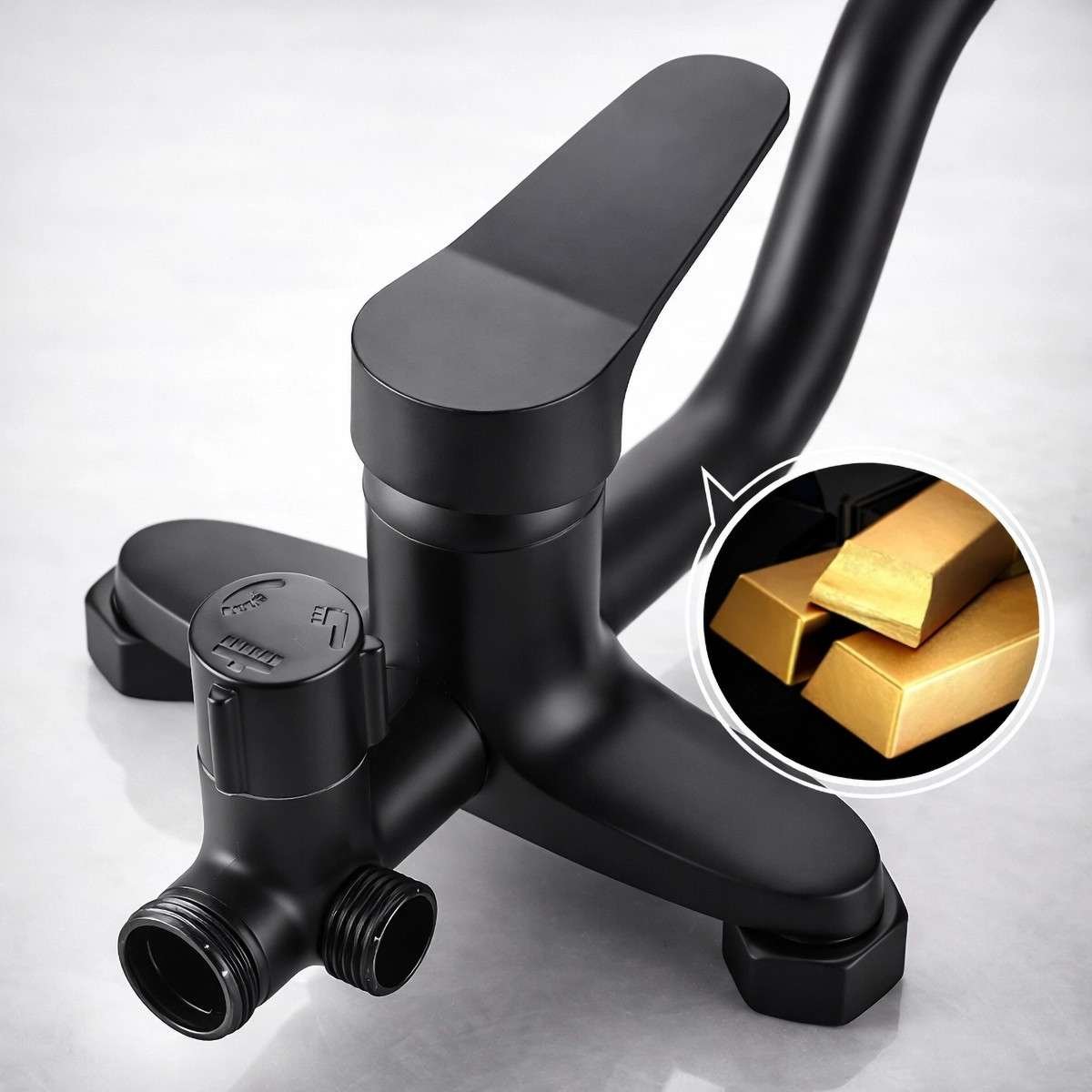 Colonne bain-douche noire – 4 fonctions, réglable 70–120 cm, laiton