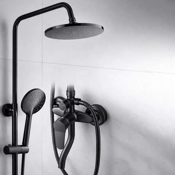 Colonne bain-douche noire – 4 fonctions, réglable 70–120 cm, laiton