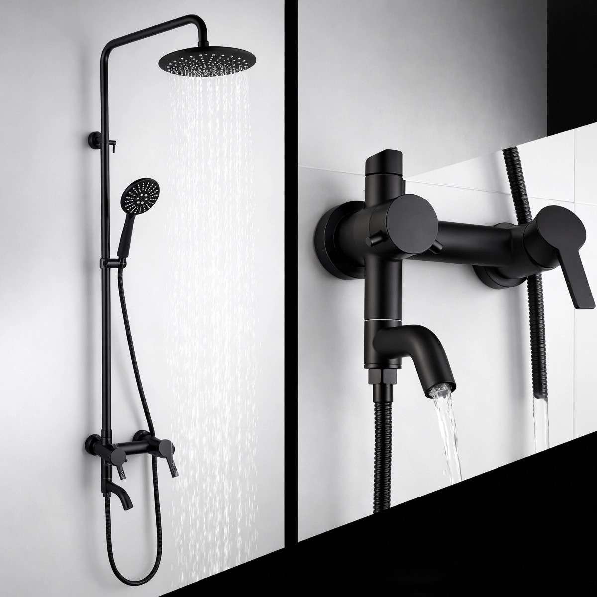 Colonne bain-douche noire Choupo – 3 fonctions, réglable 97–129 cm