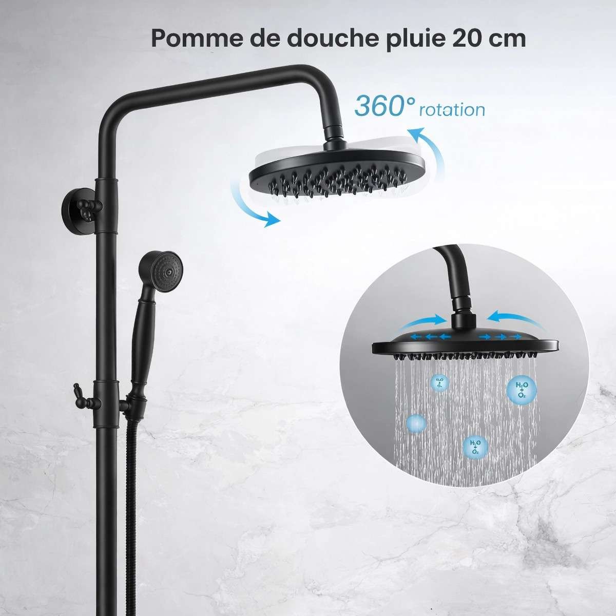 Colonne bain-douche noire Choupo – 3 fonctions, réglable 97–129 cm