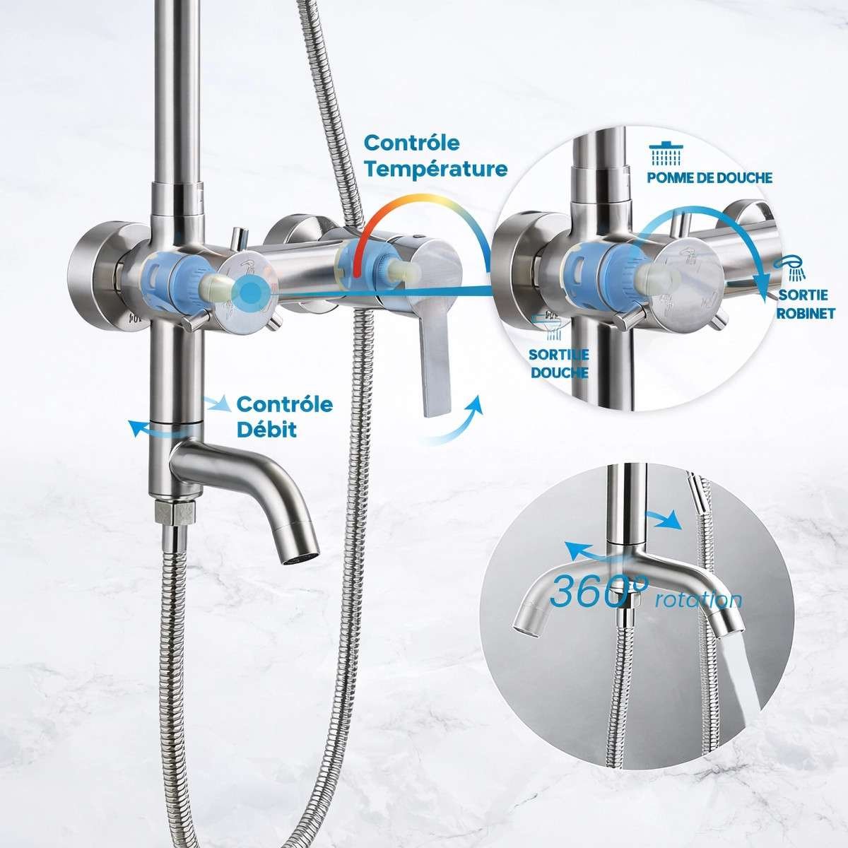 Colonne bain-douche Venise – Élégance moderne en nickel brossé