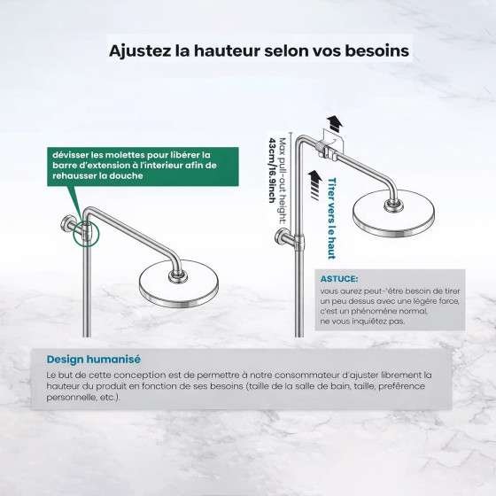 Colonne bain-douche Venise – Élégance moderne en nickel brossé