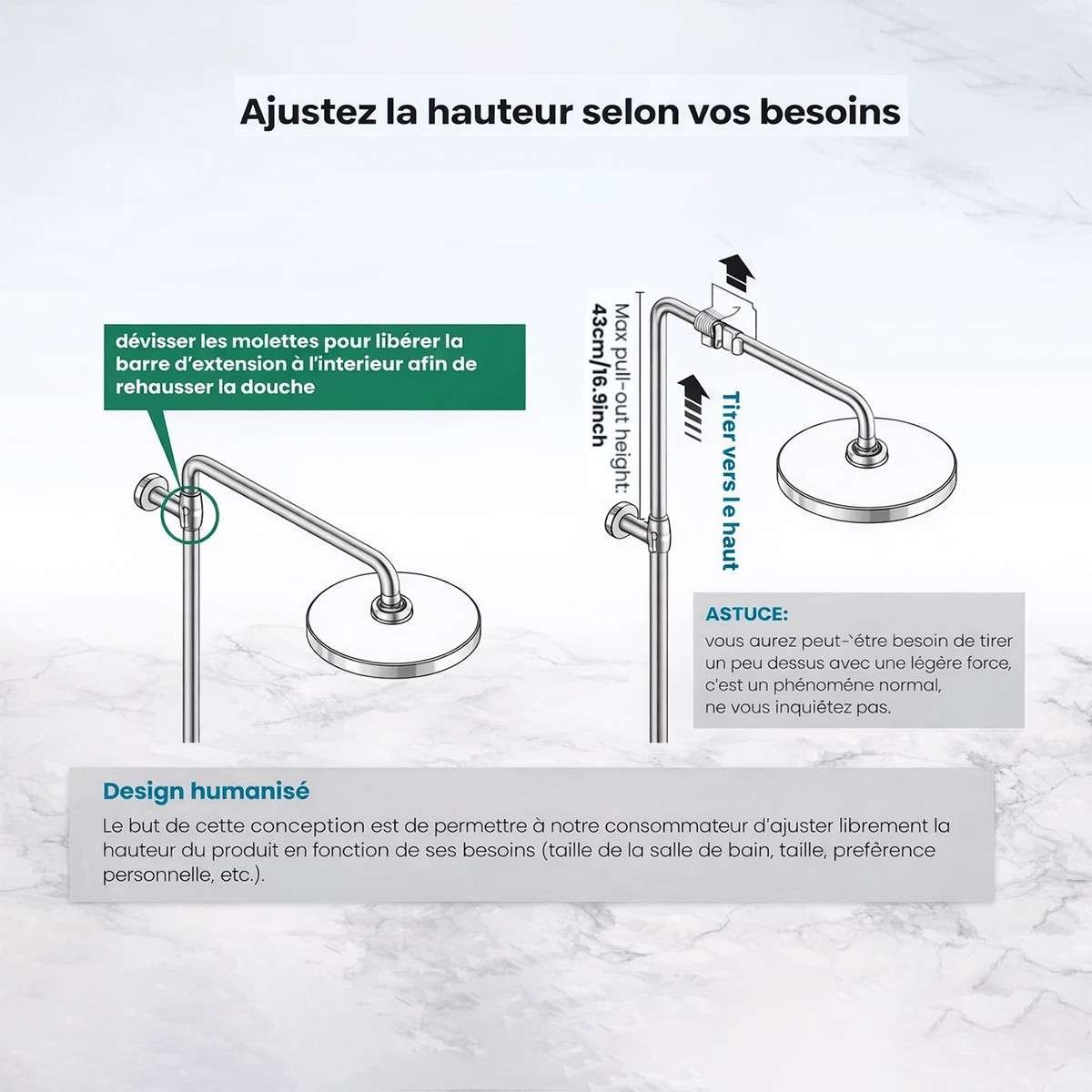 Colonne bain-douche Venise – Élégance moderne en nickel brossé