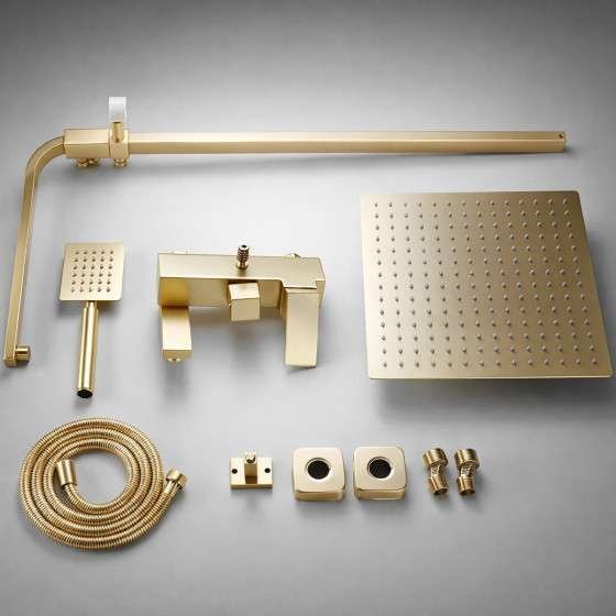 Colonne bain-douche dorée Tsar – 3 fonctions, inverseur 3 voies