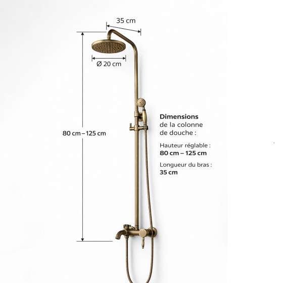 Colonne bain-douche bronze Luxem – Mélangeur mural, design antique