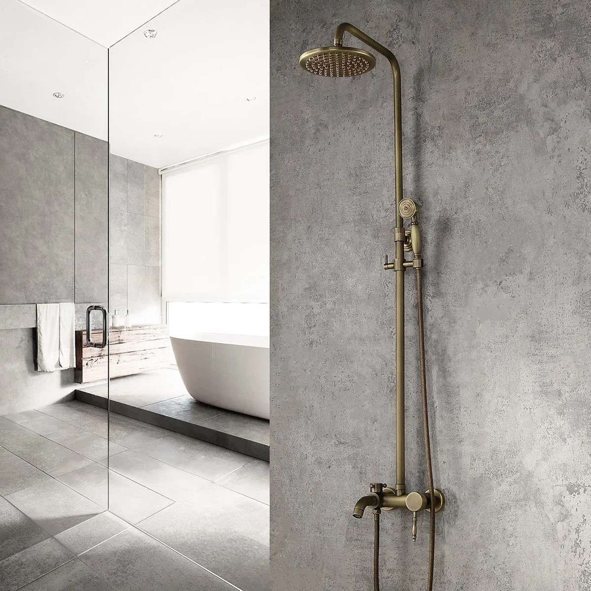Colonne bain-douche bronze Luxem – Mélangeur mural, design antique