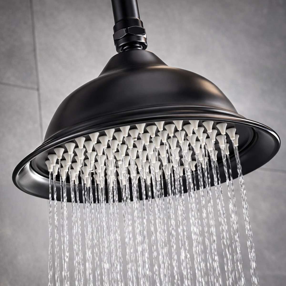 Colonne bain-douche noire – Rétro, poignées céramique, 98–146 cm