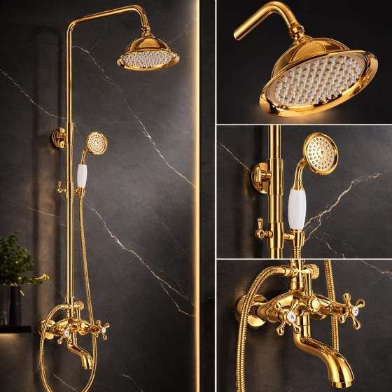 Colonne bain douche mélangeur dorée 25cm, Marrakech