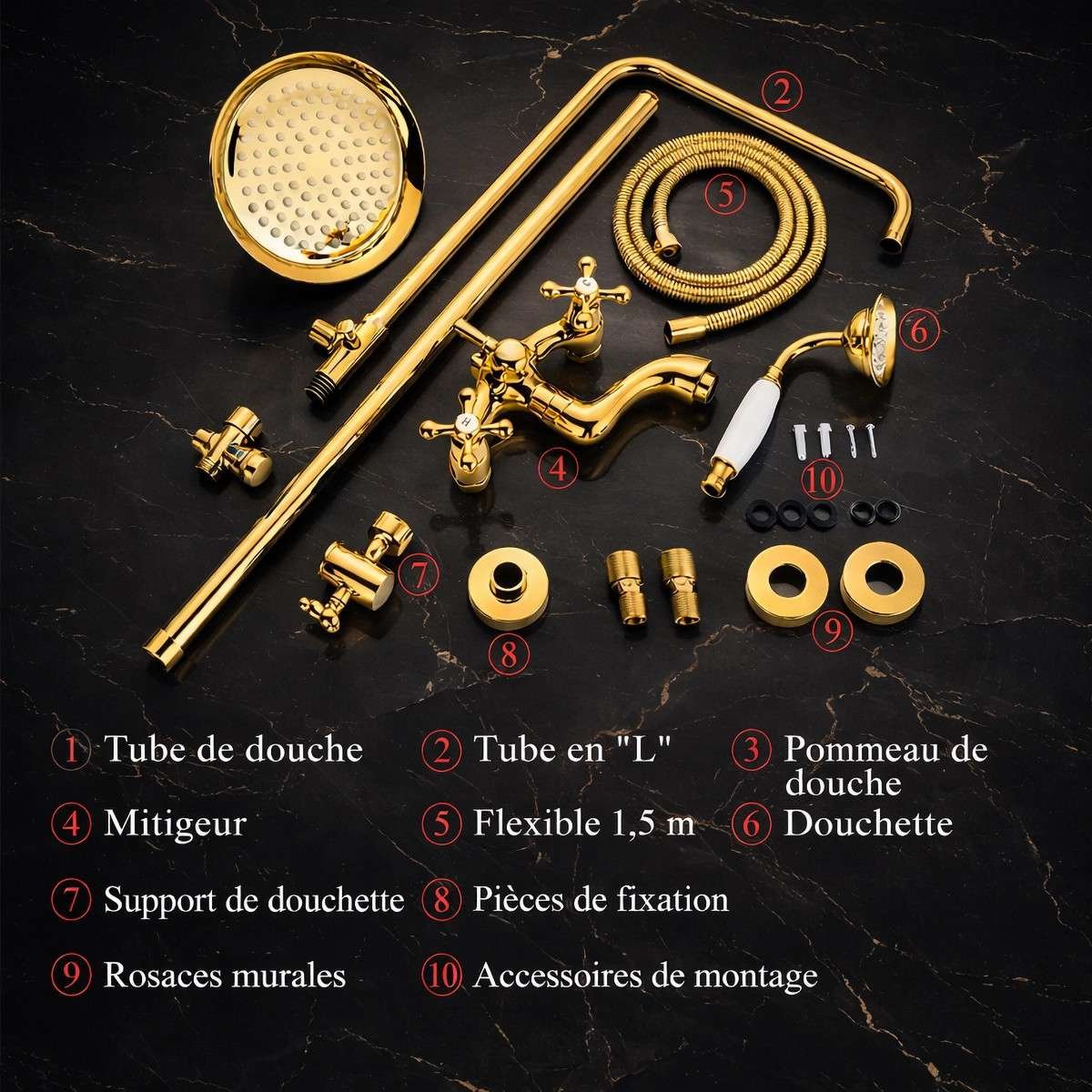 Colonne bain-douche rétro noire – Élégance vintage & finitions durable